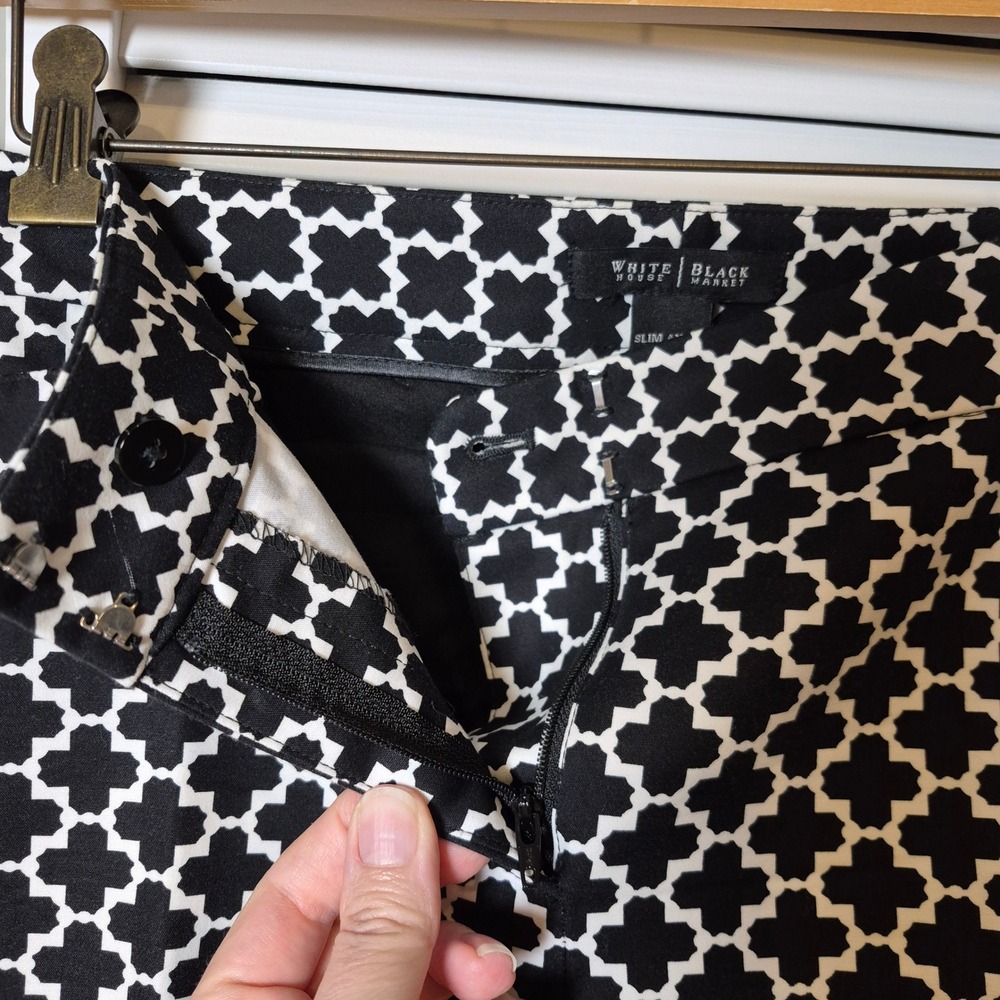 White House Black Market Slim Ankle Pants 8R Black White Geometric Pattern‎ - Picture 6 of 11